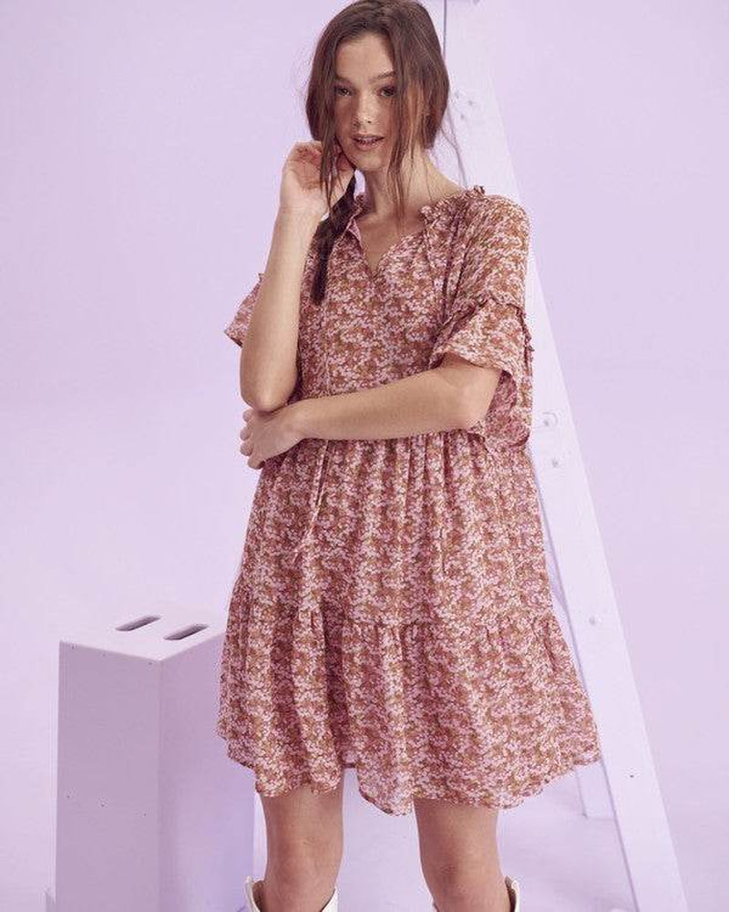 Floral Print V-Neck Mini Dress JBJ1054-1
