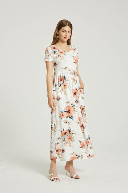 Womens Summer Casual Floral Maxi Dress with Pocket