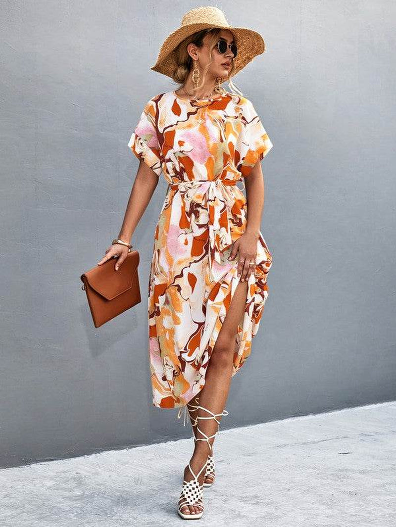 Women Print round Neck Neck Short Sleeve Dress