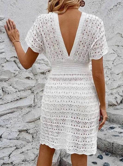 Deep V Eyelet Cover up Dress
