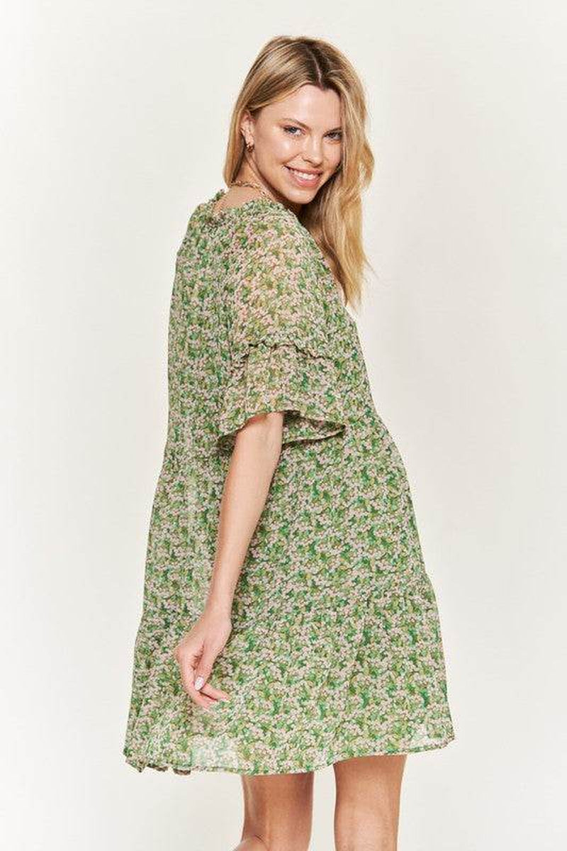 Floral Print V-Neck Mini Dress JBJ1054-1