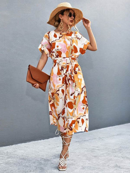 Women Print round Neck Neck Short Sleeve Dress