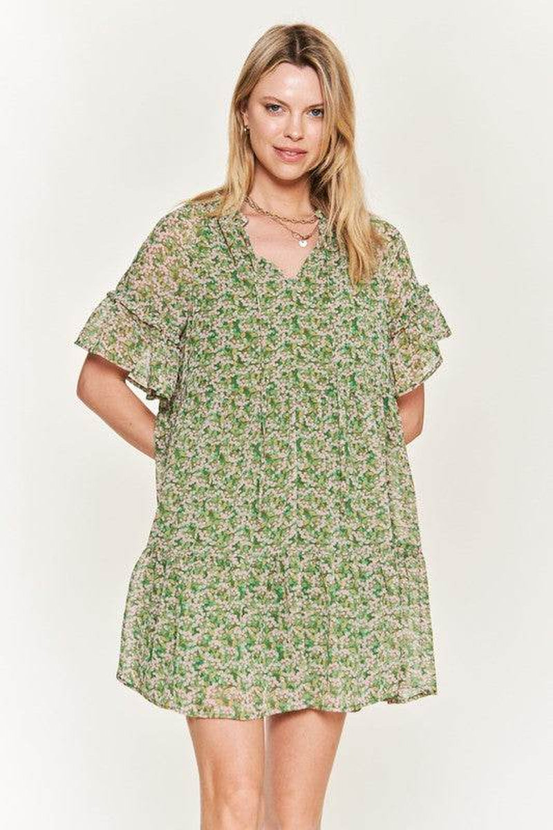 Floral Print V-Neck Mini Dress JBJ1054-1
