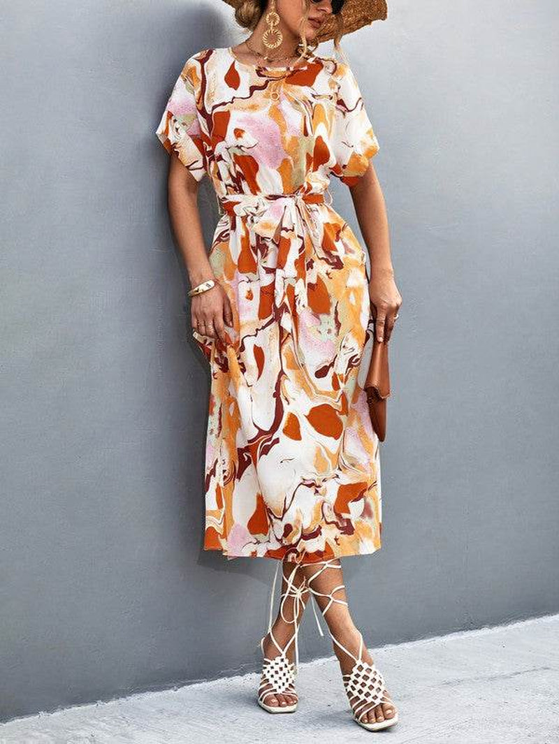 Women Print round Neck Neck Short Sleeve Dress