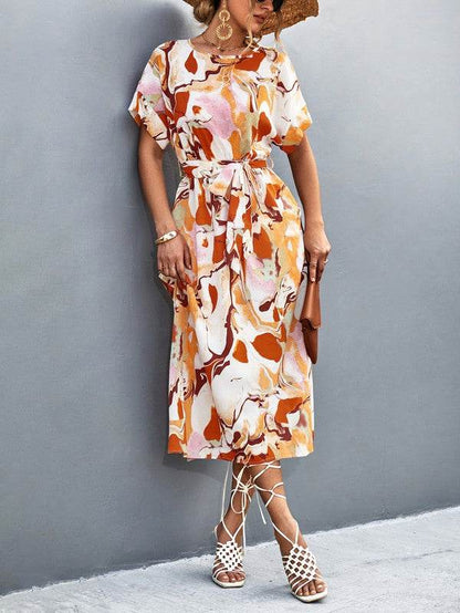 Women Print round Neck Neck Short Sleeve Dress