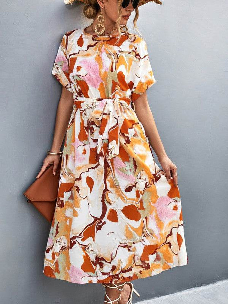 Women Print round Neck Neck Short Sleeve Dress