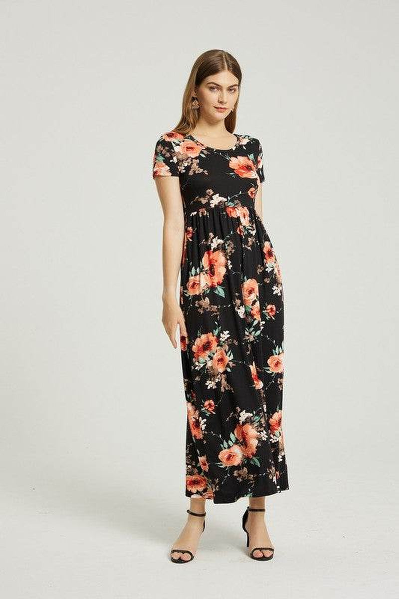 Womens Summer Casual Floral Maxi Dress with Pocket
