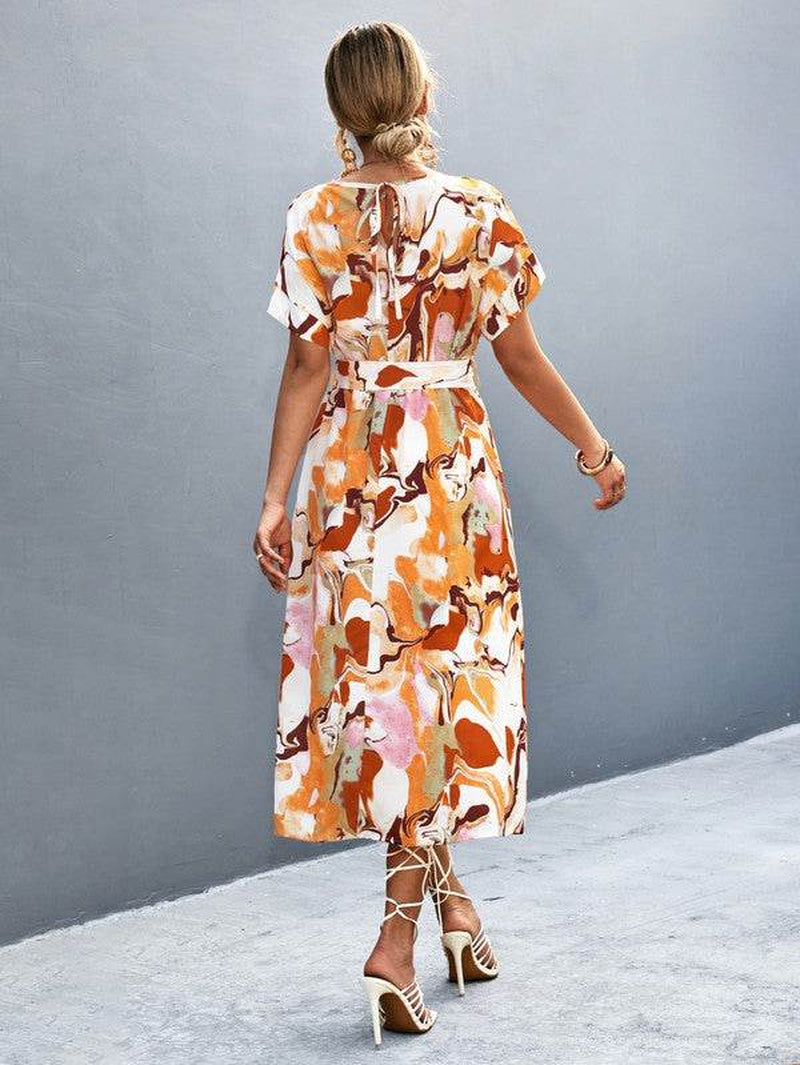 Women Print round Neck Neck Short Sleeve Dress