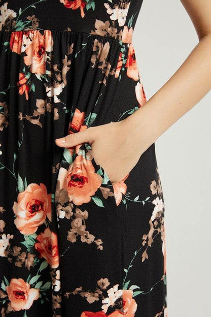 Womens Summer Casual Floral Maxi Dress with Pocket