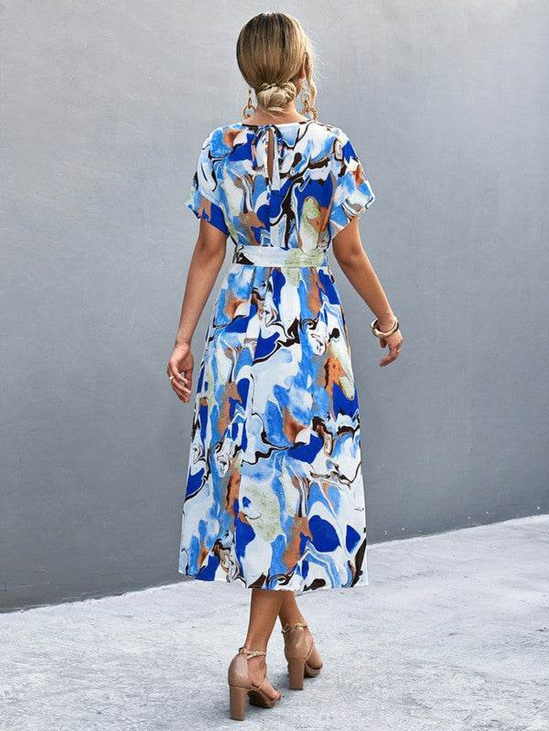 Women Print round Neck Neck Short Sleeve Dress