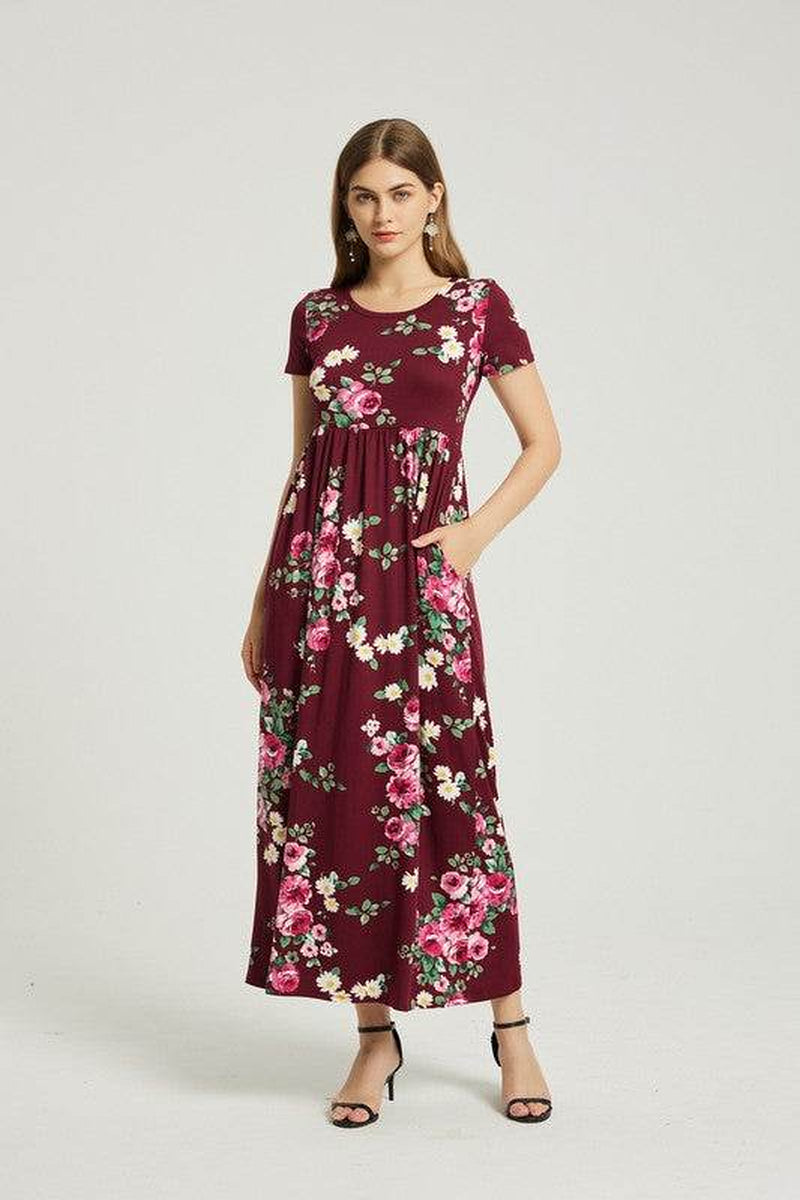 Womens Summer Casual Floral Maxi Dress with Pocket
