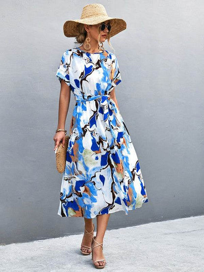 Women Print round Neck Neck Short Sleeve Dress