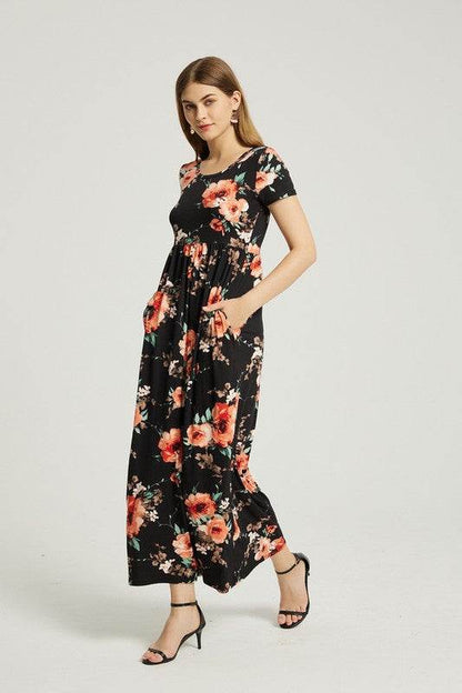 Womens Summer Casual Floral Maxi Dress with Pocket