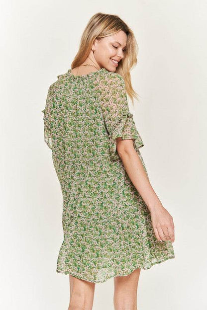 Floral Print V-Neck Mini Dress JBJ1054-1