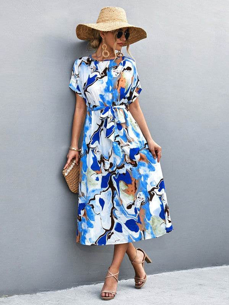 Women Print round Neck Neck Short Sleeve Dress