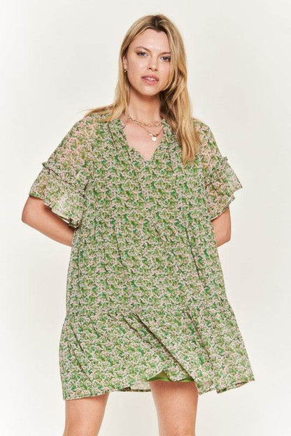 Floral Print V-Neck Mini Dress JBJ1054-1