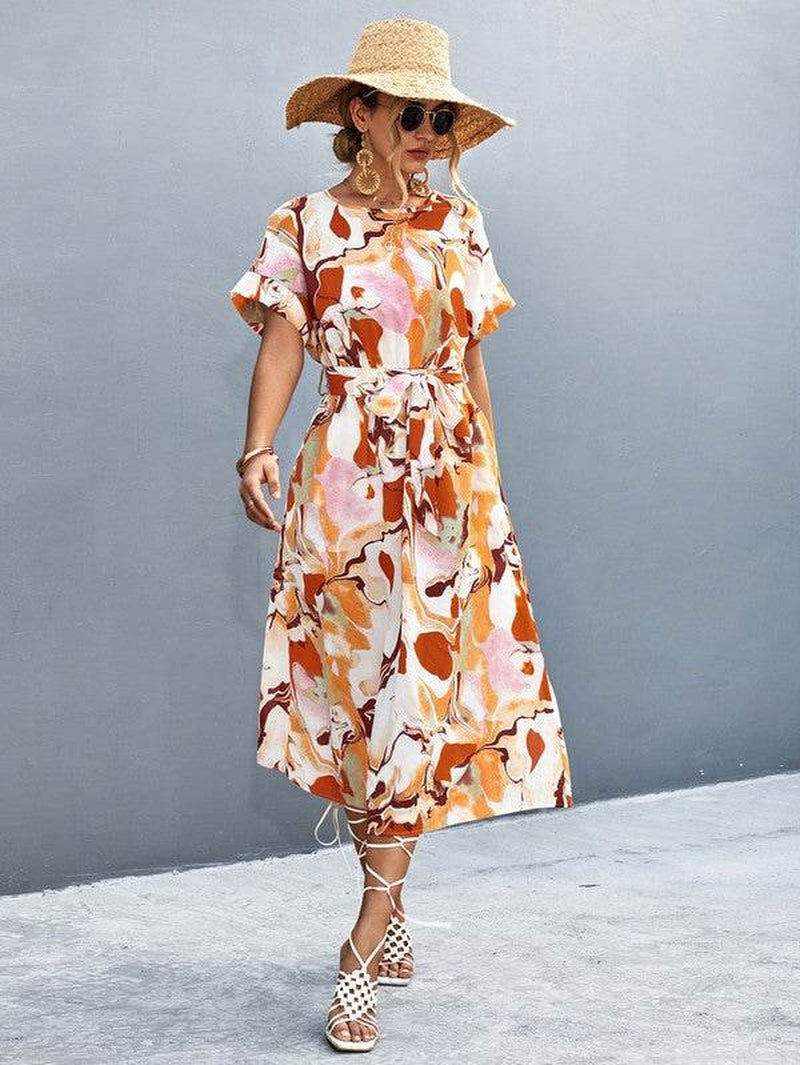 Women Print round Neck Neck Short Sleeve Dress