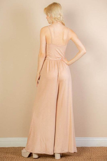 Button Front Wide Leg Jumpsuit