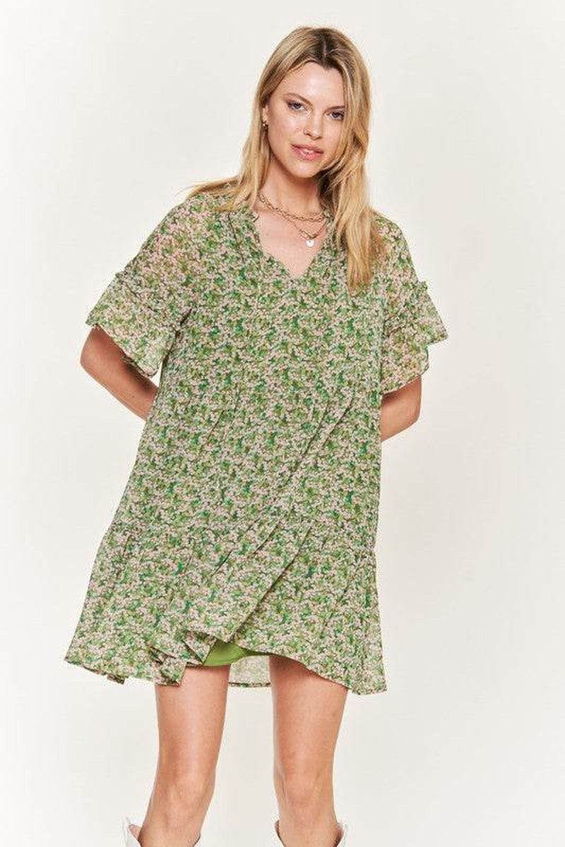 Floral Print V-Neck Mini Dress JBJ1054-1