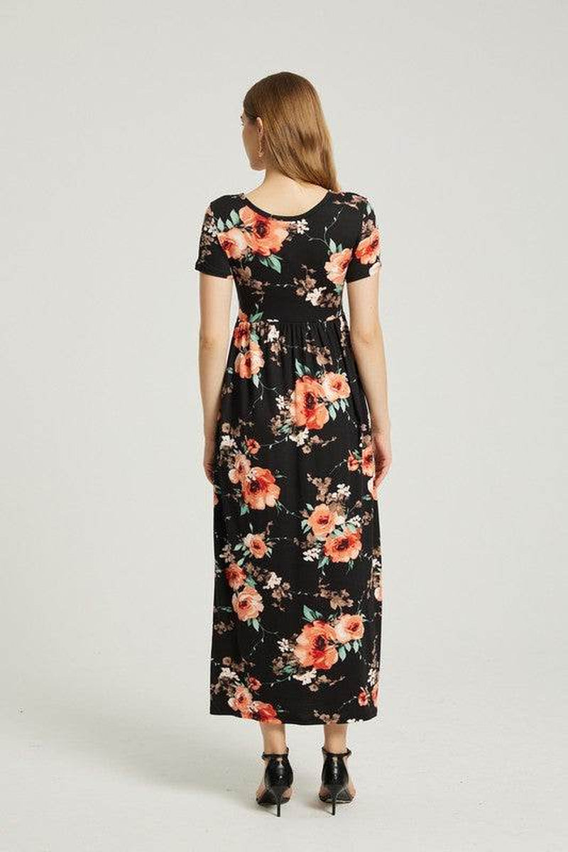 Womens Summer Casual Floral Maxi Dress with Pocket