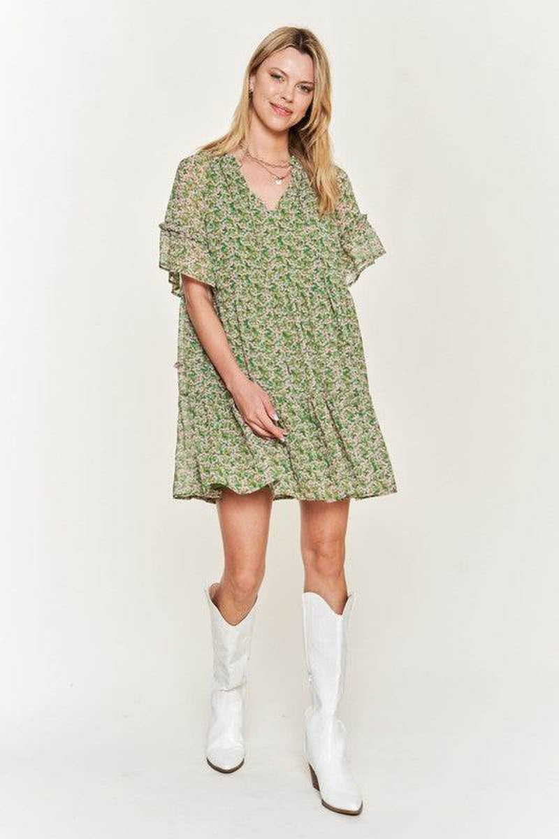 Floral Print V-Neck Mini Dress JBJ1054-1