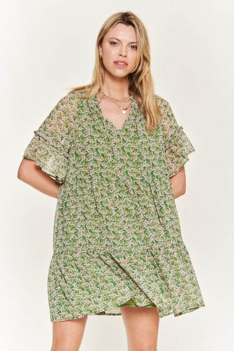 Floral Print V-Neck Mini Dress JBJ1054-1