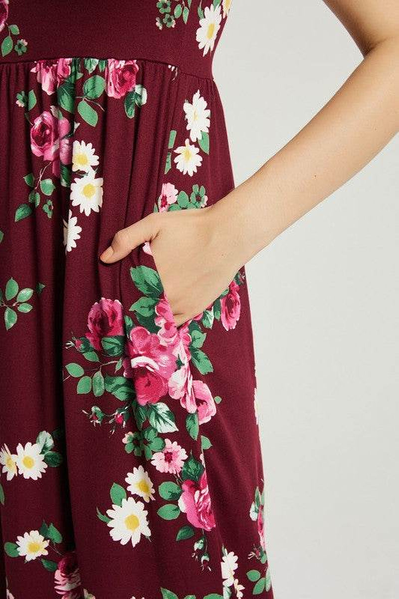 Womens Summer Casual Floral Maxi Dress with Pocket