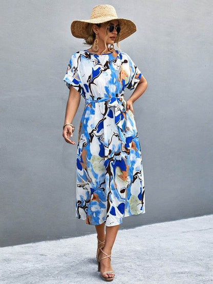 Women Print round Neck Neck Short Sleeve Dress