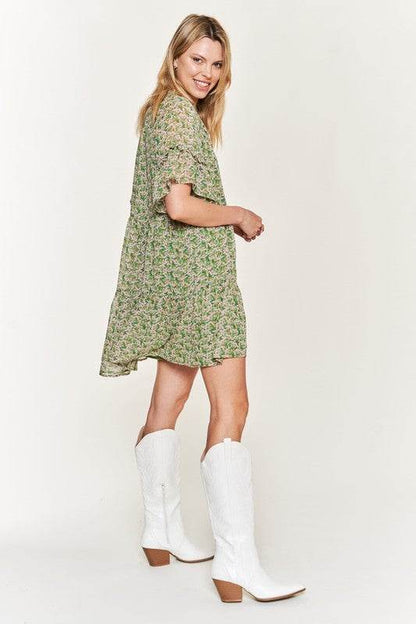 Floral Print V-Neck Mini Dress JBJ1054-1